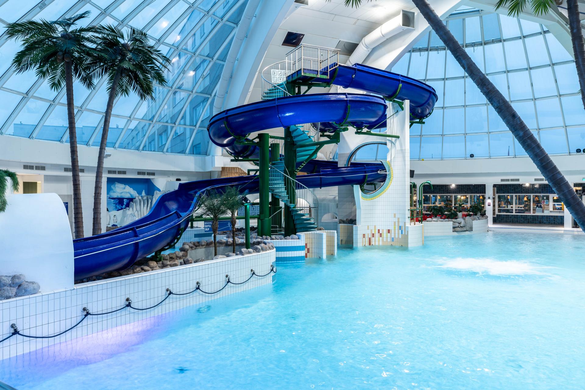 indoor water slide and pool at scandic eden nokia