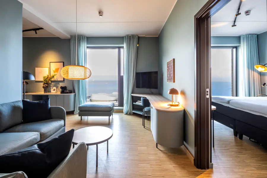 living room in master suite at cph strandpark in copenhagen