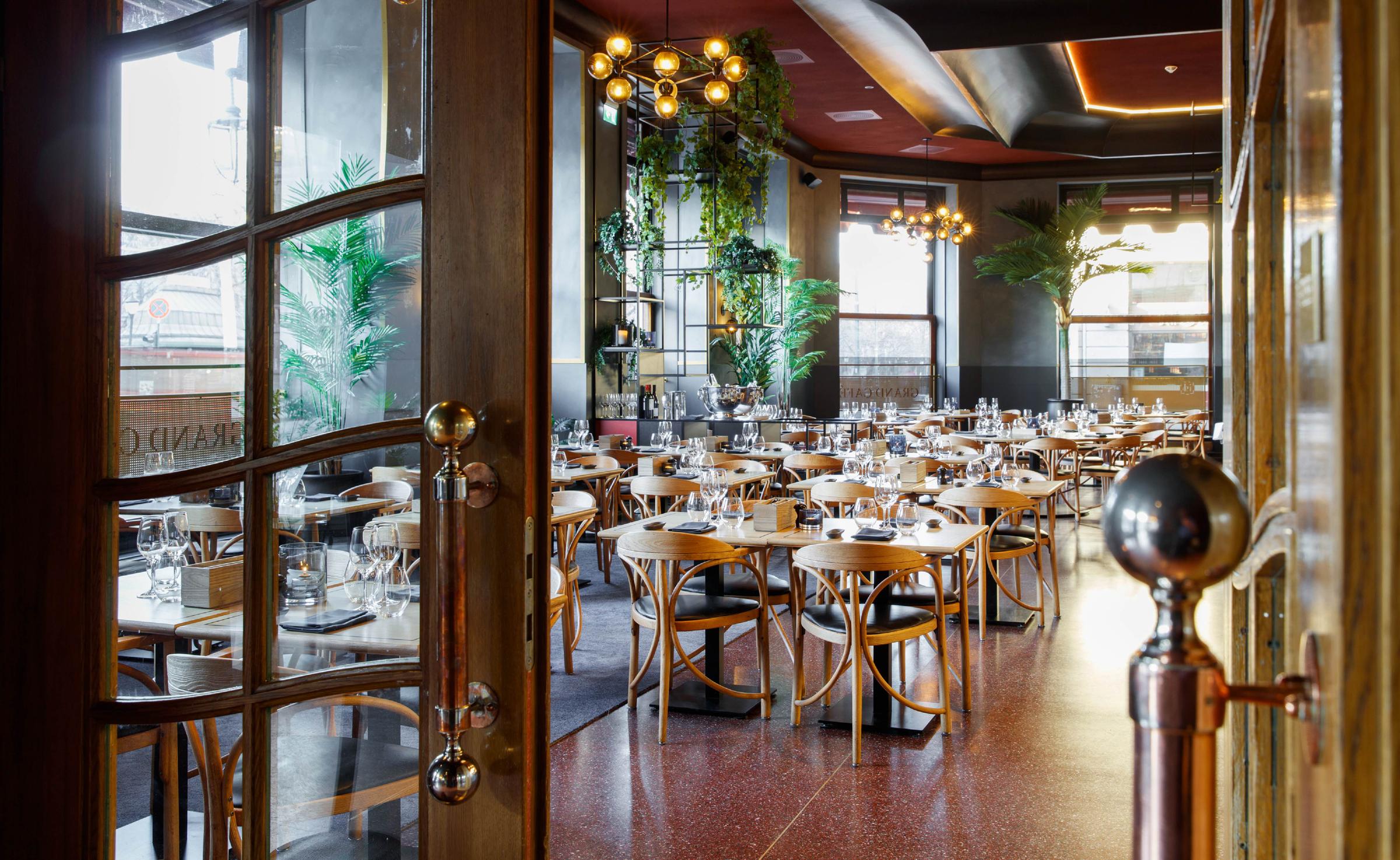 cafe entrance at grand hotel oslo in norway