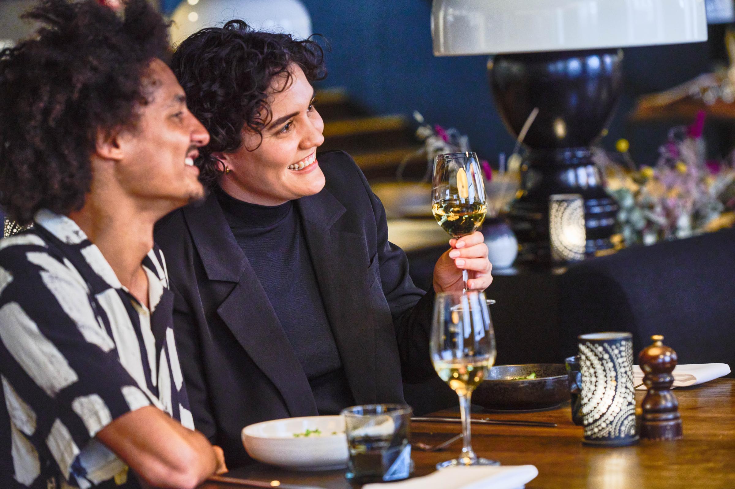 A couple in a restaurant