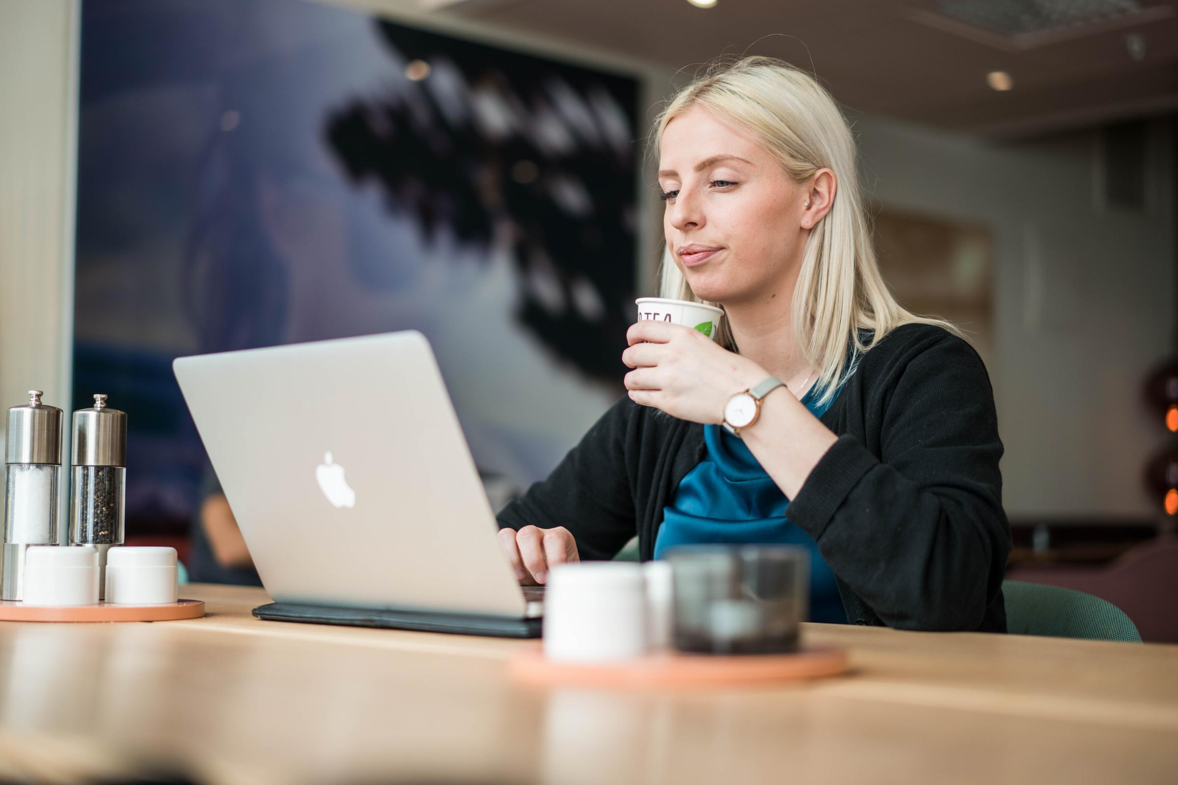 Woman working in the lobby