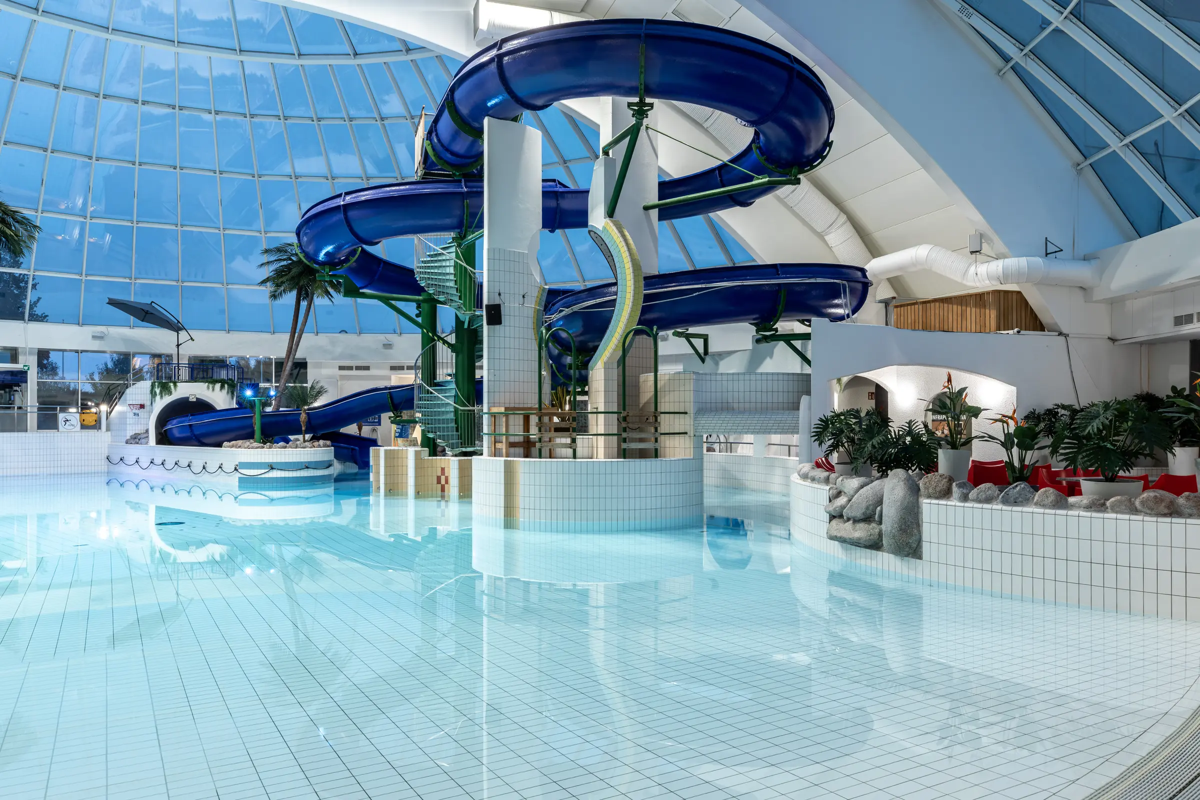 indoor pool and water slide at scandic eden nokia