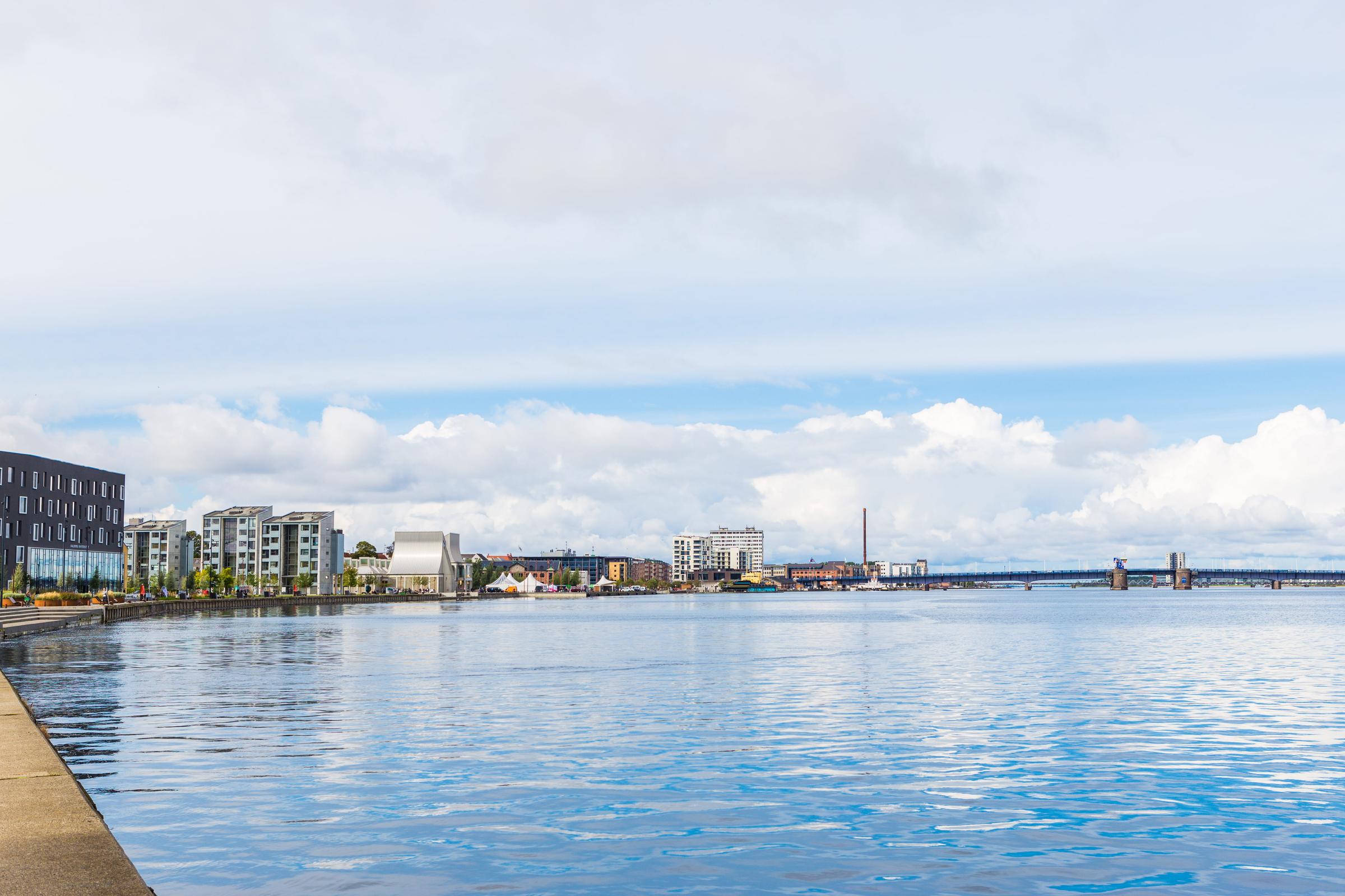 View over the Limfjord, coastline of Aalborg.